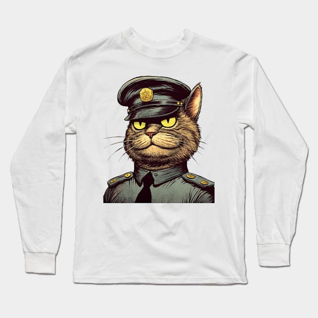 Feline Officer Long Sleeve T-Shirt by OscarVanHendrix